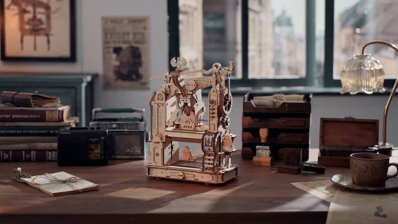 RoboTime 3D dřevěné mechanické puzzle Tiskařský lis