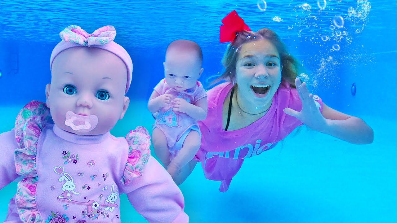 Maggie and Her Doll Swim in the Pool! Fun Water Adventure