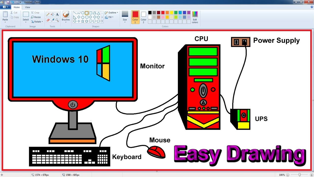 Easy Computer Set Drawing || How to Draw a Computer System || How to Draw a Desktop Computer Set ||