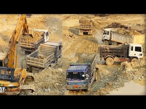 Cat 320B & Cat 385C Excavators Loading Overburden On 4 Axle Trucks - Sotiriadis/Labrianidis 4K Video