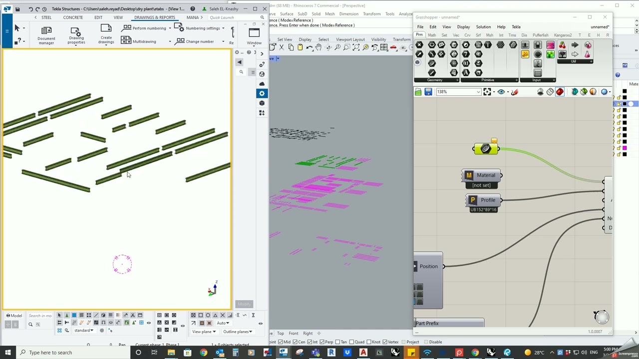 Convert Lines from cad to beam in tekla structural  by Grasshopper