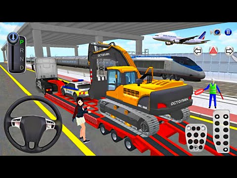 Heavy Excavator & Police Cars Transport by Trailer Truck🛻 3D Driving Class 2025 - Android Gameplay🎮