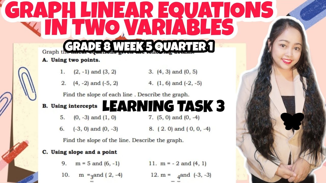 Putar video GRAPHING LINEAR EQUATIONS IN TWO VARIABLES | LEARNING TASK 3 WEEK 5 GRADE 8 sekarang GRAPHING LINEAR EQUATIONS IN TWO VARIABLES | LEARNING TASK 3 WEEK 5 GRADE 8