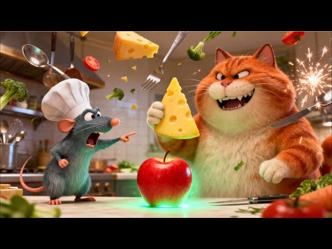 Remy Goes Crazy as Garfield Steals the Cheese! 🍎🧀 #ai #story #catshorts  #aicat