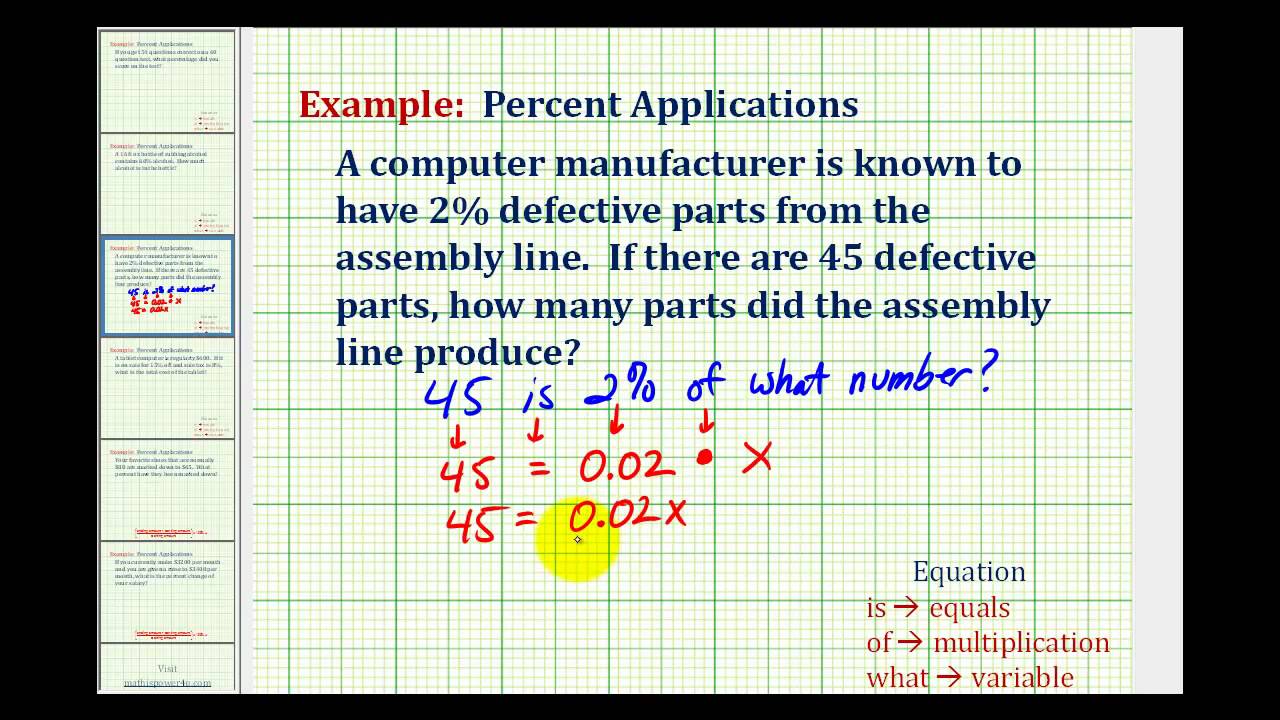 Example 3:  Percent Application Problem