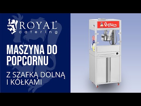 Video - Maszyna do popcornu - z szafką dolną i kółkami - Royal Catering - średniej wielkości