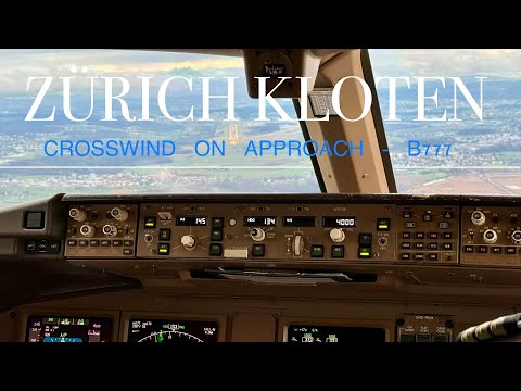 SWISS B777 crosswind on approach to runway 14, 2024 4K