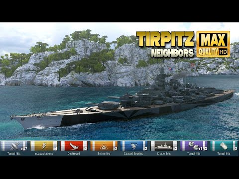 battleship Tirpitz dominates on map Neighbors - World of Warships