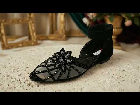 Midnight Bloom: Black Sheer Mesh & Beaded Flats