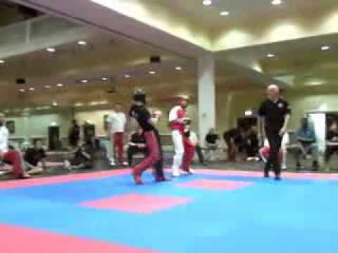 Jamie Skilton in action at the W.O.M.M.A kickboxing chamionships.