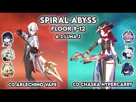 Clearing Spiral Abyss Floor 9–12 | C0 Arlecchino Vape & C0 Chasca Hypercarry | Genshin Impact Luna 3
