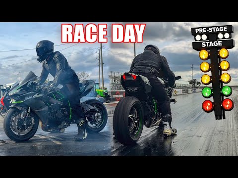 RACING MY NINJA H2 AT THE DRAG STRIP 😳| Turbo Hayabusa & R1