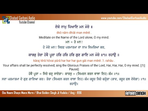 Eko Naam Dhaye Mann Mere | Bhai Baldev Singh Ji Vadala | Punjabi , English Lyrics & Meaning | 4k 60
