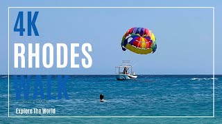 【4K】 Greece Rhodes Walk - Paralia Elli Beach with Sea Waves Sounds