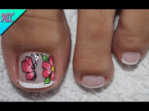 DISEÑO DE UÑAS PARA PIES MARIPOSA Y FLOR PARA PRINCIPIANTES – BUTTERFLY NAIL ART – NLC