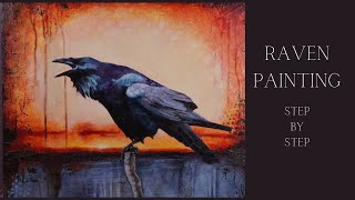 Raven Painting on Abstract Landscape