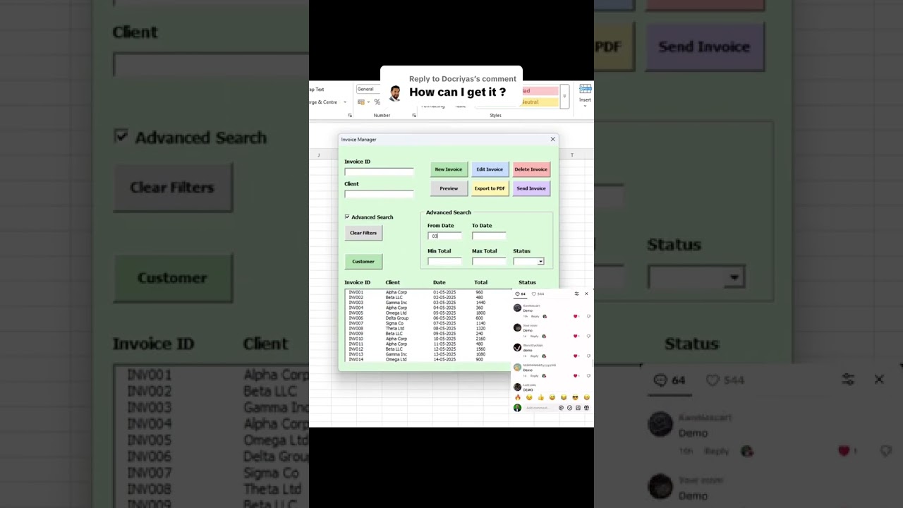 Invoice System Demo in Excel – Full Features Walkthrough