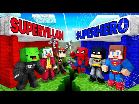 JJ's SUPERHEROES Team vs Mikey's SUPERVILLAINS Team Battle in Minecraft - Maizen