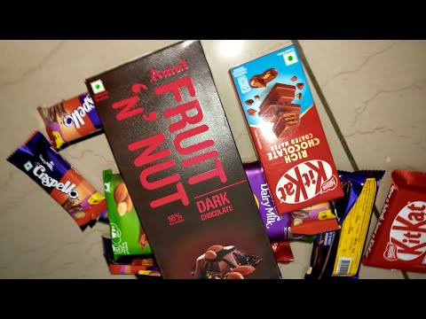 lot's of chocolates amul fruit n nuts and nestlé kit kit and Cadbury dairy milk crispello & more