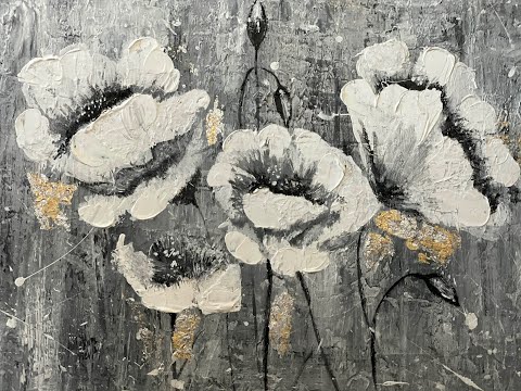 How To Paint 50 Shades Of Gray Textured Flowers Using  Silver & Gold Flakes:50Shades Of Gray Flowers