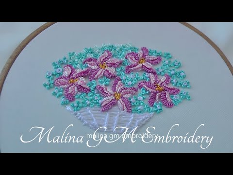 Dimensional Embroidery  Basket flowers  Easy stitches  Cast-on stitch