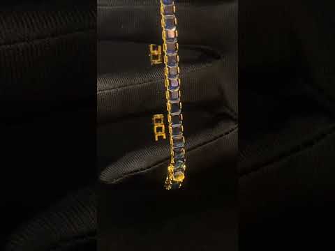 Bracelet Tennis En Or 14K - Saphirs Bleus Princesse 14,20 Carats - Longueur 8 Pouces Unisexe Neuf