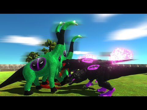 3x GREEN DEADPOOL SPINO vs 3x BATMAN T-REX  DEATH FALL - Animal Revolt Battle Simulator