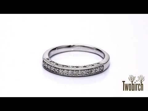 0.15 Carat Vintage Millgrain Filigree Wedding Band -TwoBirch - TB-WR-0340-WG-C