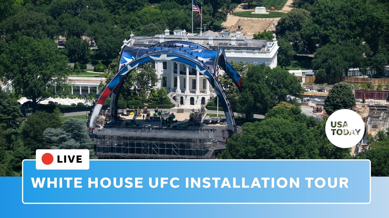 Live tour of White House UFC fight cage and installation on South Lawn for Freedom 250 event