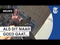 Doodeng: waaghals maakt foutje op hoog flatgebouw