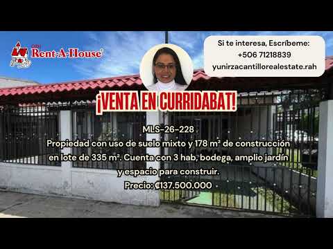 Venta Curridabat Casa con Amplio Lote y Uso Mixto en el Centro del Cantón