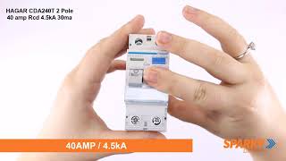 Hager CDA240T | 2 Pole 40 amp RCD 4.5kA 30mA