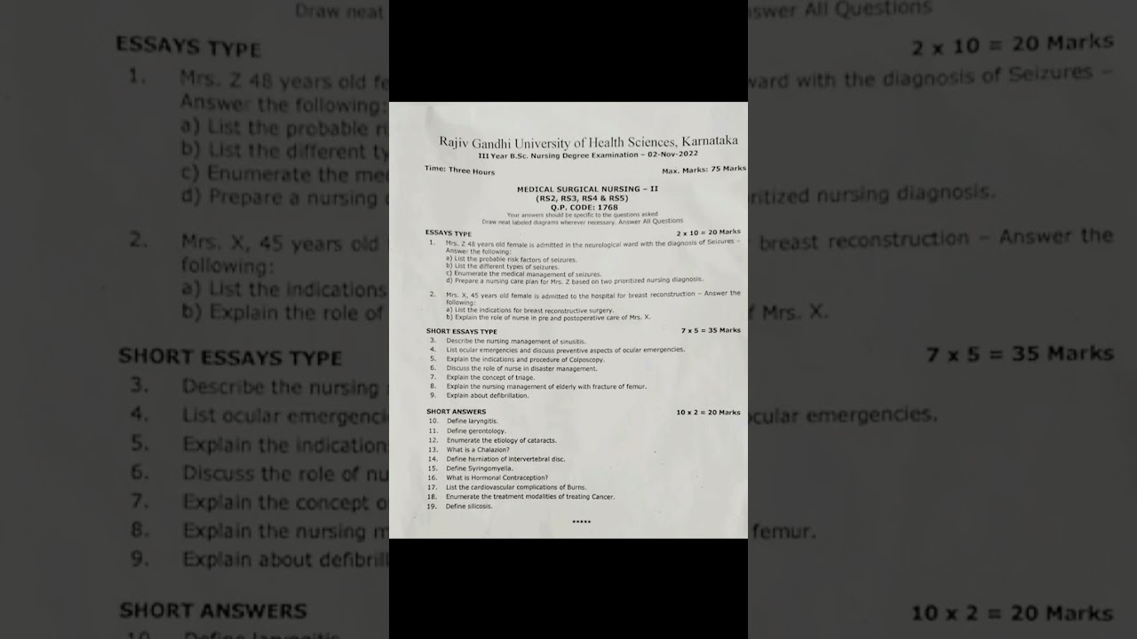 3rd year Bsc nursing MSN-II Question paper 2022 #rguhsupdate #bscnursing #msn #questionpaper2022