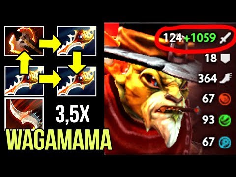 WTF?! 1 HIT = 1 KILL Crazy Bounty Hunter Rapier + Battlefury 1000 GPM by Wagamama - Dota 2