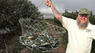 Roadside Crabbing with Ring Nets l 50 BLUE CRABS | Catch Clean Cook