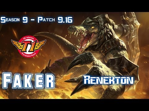 SKT T1 Faker RENEKTON vs SYLAS Mid - Patch 9.16 KR Ranked