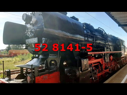 Ausfahrt von 52 8141-5 "Giesla" aus dem Bahnhof Hoyerswerda