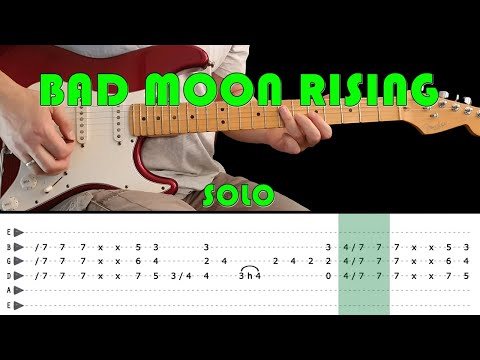 BAD MOON RISING - Guitar lesson - Guitar solo with tabs (fast & slow) - CCR