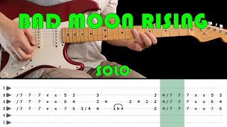 BAD MOON RISING - Guitar lesson - Guitar solo with tabs (fast &amp; slow) - CCR