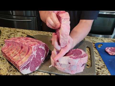 How to cut a bone-in rib roast into boneless rib eye...