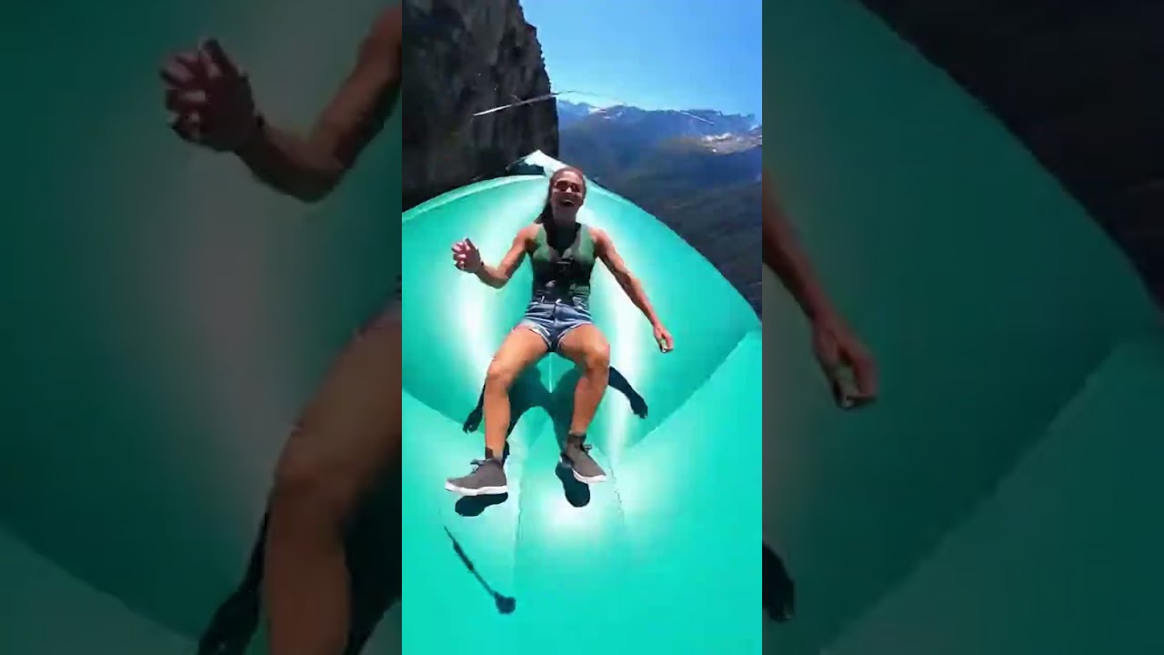 Epic Cliffside Slide Adventure! 🤩 #cliffslide #adventure #extreme