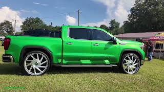 Neon Slime Green GMC Sierra Truck on Big Cap 30s