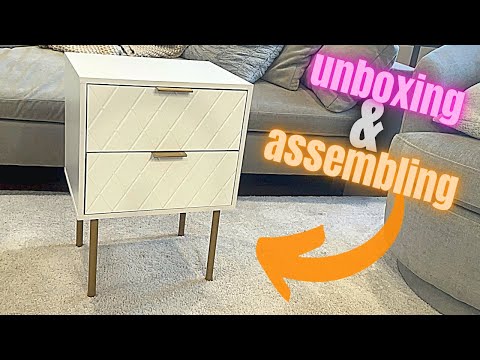 Furniway Nightstands Set of 2, Fluted Nightstand with Gold Metal Handles and 2 Drawers, Modern Bedside Table, 19.6" Wide Wood End Table for Bedroom, White video review thumbnail