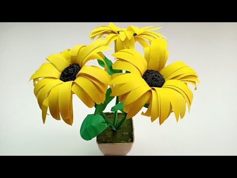 Easy Way To Make Beautiful Paper Sunflower/Diy Paper Flower Crafts/ Home Decor