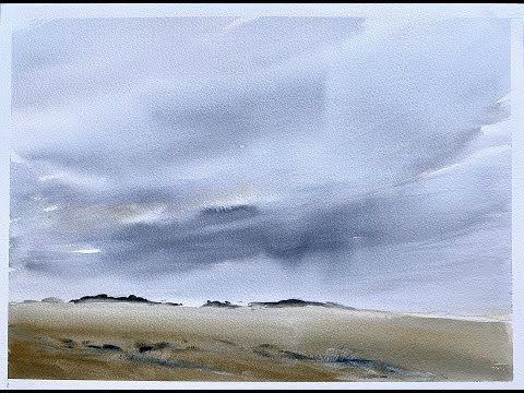 How To Paint Lois' Simple STORMY SKY Watercolor Landscape, watercolour painting tutorial demo