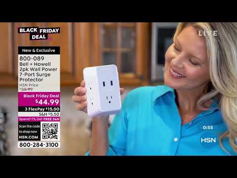 Bell + Howell 2pack Wall Power 7Port Surge Protector w/N...