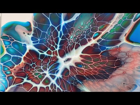 30. Beautiful MUST See Red, Azo Gold and Blue SheleeArt Bloom - Acrylic Pouring - Fluid Art