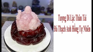 Tượng Di Lặc Đá Thạch Anh Hồng Tự Nhiên Màu Hồng Kính Tạc Thủ Công