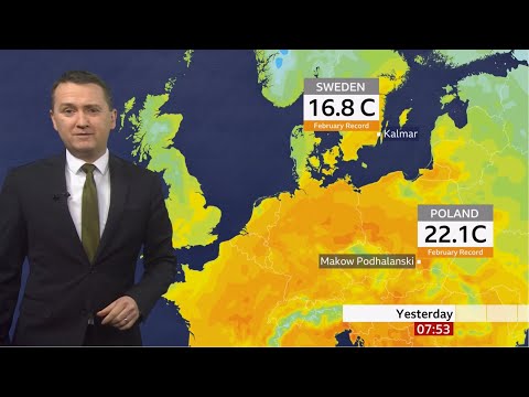Weather Events - temperature records broken & ice tsunami (Europe) - BBC - 26th February 2021