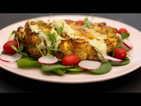 How to Make Baked Cauliflower Steak with Avocado Sauce